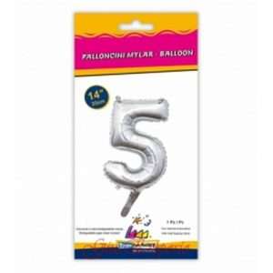 PALLONCINI MYLAR NUMERO 5 ARGENTO 40CM